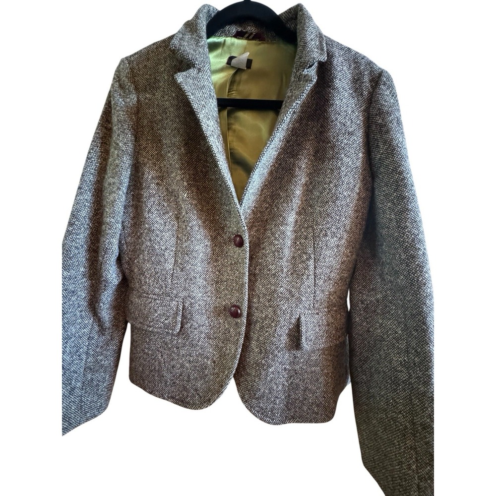 J. Crew Wool Blend Brown Herringbone Tweed Blazer Women's Size 10 Irish Fabric